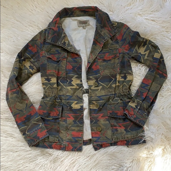 Ecote Jackets & Blazers - Faded Aztec Print Small Multi Color Army Jacket